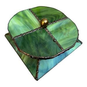 Judaica Potichomania Art Glass Dreidel with Stand Signed By Leona Fein Green
